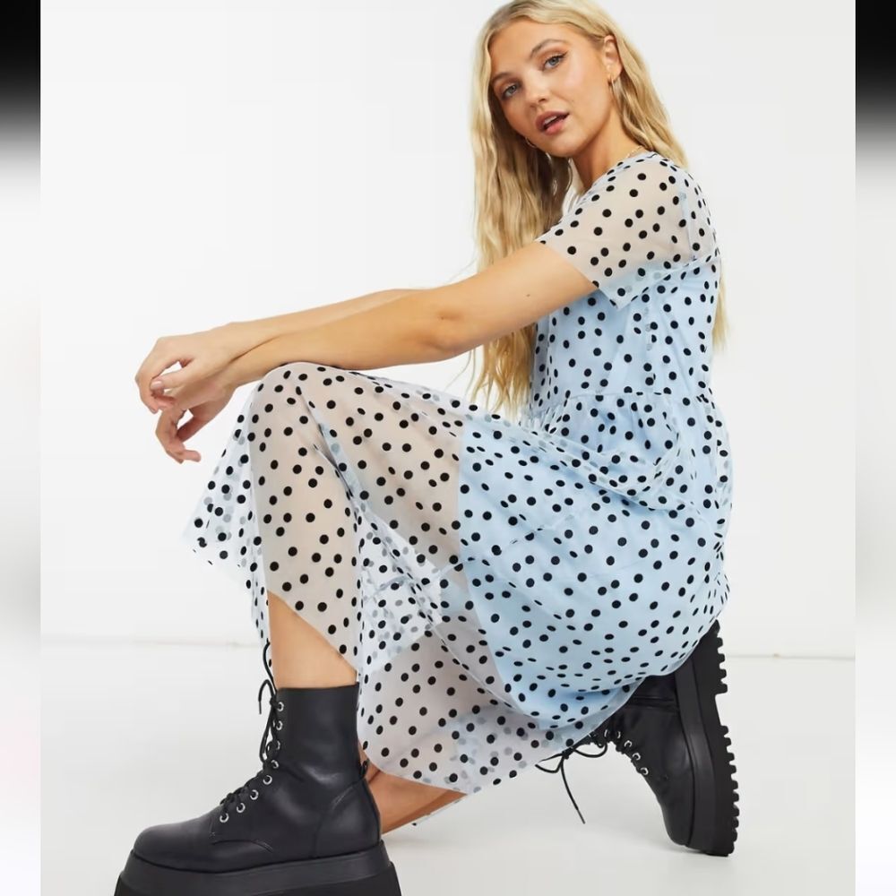 Wednesday's Girl dress light blue/ polka dots, Size XS, NWT